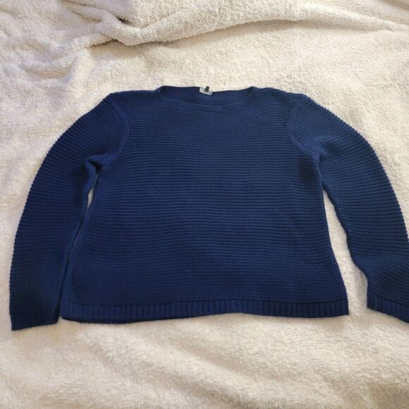 Lafayette 148 100% Cashmere Ribbed Heavy Boatneck Navy Sweater Plus Size XXL EUC - Picture 1 of 13